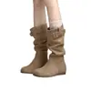 Novedad de Otoño 2026 para Mujer: Botas Melard Plisadas Caídas de Suela Gruesa con Aumento Interno de Altura, Botas Vaqueras Retro de Media Pantorrilla Estilo Páramo