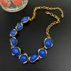 Colar Vintage Estilo Hong Kong Feminino Colar de Alto Padrão Estilo Corte Francês Design de Pedra Azul Corrente de Clavícula Exagerada Joia
