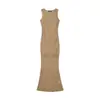Vestido de punto sin espalda con doble escote en U sexy para mujer 2023 Verano Ajustado Color Sólido Sin Mangas Largo