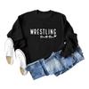 Suéter pullover casual de manga larga con estampado de letras para mujer de la estación independiente Amazon de lucha libre, cuello redondo