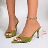 Cross2026 Verano Sencillos Tacón Delgado Punta Abierta Mocasines Zapatos de Mujer Un Paso Gamuza Tacón Alto Sandalias de Moda Mujer