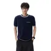 Camiseta de Verano para Hombre de Punto a Rayas Azul Marino Estilo Old Money Manga Corta High-End Cleanfit Hombro Normal Corte Regular Cuello Redondo