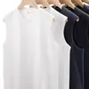 Camiseta Regata Lisa de Algodão Puro Pesado para Homens, Colete de Verão para Usar por Cima, Regata Esportiva Branca, Camada de Base para Homens