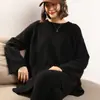 Nuevo Suéter de Punto Holgado de Cuello Redondo Talla Grande para Mujer, Estilo Perezoso Transfronterizo Otoño/Invierno 2026, Ropa de Punto Casual con Dobladillo Dividido