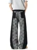 Calça jeans estampada com estrelas estilo americano para homens e mulheres, calça reta color block de outono para rua, calça de hip-hop solta vintage