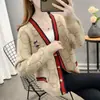 Suéter de Jacquard Versátil Estilo Tweed Ropa de Abrigo para Mujer Otoño e Invierno 2023 Nuevo Estilo Coreano Holgado Rayas de Color Bloque Cardigan de Punto