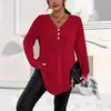 2026 Europeo y Americano Amazon Comercio Exterior Transfronterizo Color Sólido Cuello en V Botones Casual Manga Larga Top