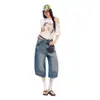2026 Verão Novo Tendência Americano Retrô Cintura Baixa Solto Emagrecedor Lavado Faca Torta Jeans Menina Picante Calça Cropped Feminina