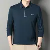 Nova Estilo Primavera e Outono Camisa Polo Masculina de Manga Longa com Gola, Camiseta Base Business Moderna e Tendência para Meia-Idade, Corte Solto