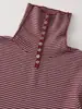 Ropa de mujer más vendida en comercio exterior transfronterizo de Amazon 2026: Camiseta base de punto reversible de cuello alto a rayas, corte slim, manga larga para mujer