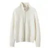 Suéter de Cashmere Grosso 100% de Fio Duplo com Cinco Agulhas, Gola Polo com Meio Zíper, Elegante Suéter de Cashmere para o Outono e Inverno para Mulheres