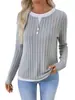 Amazon Transfronteiriça Europeia e Americana Outono/Inverno 2026 Novo Suéter Feminino Falso Duas Peças Gola Redonda Botão Camiseta de Manga Longa Escovada