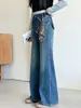 Calça Flare Jeans para Meninas 2026 Outono Novo Estilo para Crianças Maiores, Bolsos Traseiros com Aba, Calça Longa Emagrecedora para Alunos do Ensino Fundamental