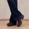 Versión de Piel de Oveja ~ Zapatos Retro sin Cordones de Punta Redonda con Suela Gruesa para Mujer, Adecuados para Figuras Pequeñas, Zapatos de Cuero Genuino con Banda Elástica de Corte Profundo para Viajar al Trabajo