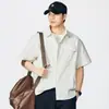 Ropa de Hombre Xintang Camisa de Manga Corta para Hombre con Cuello de Solapa, Chaqueta Camisa Versátil Casual Simple Retro Japonesa para Adolescentes