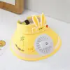 Chapéu de Ventilador Grande de Aba para Crianças com Proteção Solar e Ajuste de Vento Recarregável de Três Velocidades, Chapéu Respirável com Topo Aberto para Meninos e Meninas no Verão
