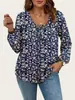 Ropa Europea y Americana Transfronteriza para Mujer Tallas Grandes, Nuevos Tops Vintage de Otoño con Estampado Floral, Camisas de Gasa con Cordones y Cuello en V de Manga Larga