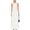 Vestido largo sin mangas de estilo europeo y americano de alta gama con cuello barco, corte ajustado, dobladillo grande plisado, espalda descubierta en V Amazon