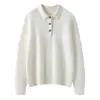 Otoño e Invierno Nueva Camiseta Base de Punto de Cachemira Moda Suave Cómoda Color Sólido Holgada para Mujer Cuello Polo Manga Larga