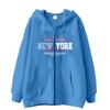 Moletom com Zíper e Estampa de Letras Vermelhas Design Minimalista Moderno Jaqueta Cardigan de Moletom Casual Solta