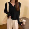 Cardigã de Malha Feminino Plus Size para Primavera e Outono, Camisa Branca Básica, Blusa Versátil de Manga Longa para Mulheres Plus Size, Blusa com Decote V que Cobre a Barriga