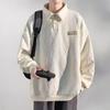 Suéter Polo de Manga Larga para Hombre Otoño e Invierno con Forro Polar Marca de Moda Solapa Americana Pareja Suelto Talla Grande Top Moda Ropa de Hombre