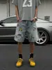 Retro Americano Color Clásico Verano Casual Pantalones Cortos de Longitud Media Pantalones de Cinco Puntos Modernos Holgados Pierna Recta Pantalones Cortos de Mezclilla Color Claro para Hombre Modernos