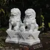 Escultura de Piedra León Par de Leones de Piedra para Puerta de Casa Vigilante de Casa Vigilante de Tumba Han Jade Blanco Feng Shui Pequeño Adorno Artesanía Vasijas