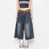 Jeans de Verano Nuevos para Hombre de Pierna Ancha Cortos, Shorts Rectos Sueltos Lavados con Efecto Desgastado Retro Americano Unisex, Modernos