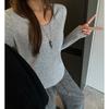 Camiseta Interior de Terciopelo Alemán con Cuello en V Coreana para Mujer, Nueva Prenda Interior de Manga Larga, Top Cálido Simple de Gama Alta Ajustado Blanco
