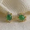 Pendientes de Clip para Orejas con Calcedonia Verde Transparente Natural para Mujeres, Lujosos y Elegantes, Moda de Alta Gama, Pendientes Novedosos de Moda