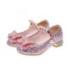 Sapatos de princesa para meninas, sapatos de salto alto infantis, sapatos de couro da Elsa, sapatos de cristal para meninas, sapatilhas para daminhas de honra para primavera e outono, para crianças pequenas.