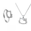 Collar de diamantes con forma de gatito de dibujos animados, cadena de clavícula con diseño de nicho, estilo corazón, para chica estudiante y novia, cadena de lana con sentido