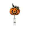 Clip retráctil para insignia de dibujos animados de Halloween en acrílico, portatarjeta de identificación de enfermera, clip para insignia de trabajo, calabaza, fantasma, gato negro