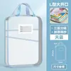Bolsa de matéria de camada dupla espessa, bolsa de arquivo de matéria com classificação em malha, bolsa de documentos transparente A4 de grande capacidade portátil para alunos do ensino fundamental