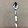 Cuchillo, tenedor y cuchara con mango de cerámica, acero inoxidable, vajilla, fábrica directa, color trébol de cuatro hojas, cuchara de acero inoxidable, paquete de regalo