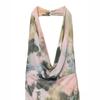 Vestido Decote Halter Retrô Decote Profundo Transfronteiriço Tie-Dye Estampado Roupas Femininas Novas de Verão Europa e América