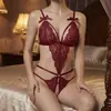 Lingerie Sexy Feminina Peça Única em Renda Verde Escuro com Design Vazado, Decoração de Laço e Alças Sexy