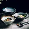Cuenco Cubo Estilo Japonés Cerámica Creativa Gres Grueso Vintage Cuenco para Fideos Vajilla Hogar de Alta Calidad Cuenco Abierto Grande Tipo Cuerno