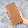 Cartera Larga Fina de Cuero de Cera de Aceite de Alta Calidad para Hombre Estilo Retro Billetera para Monedas de Estudiante Ranuras Múltiples para Tarjetas Portatarjetas Billetera Suave