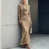 2026 Nuevo Amazon TK Moda Femenina Europea y Americana Diseño de Comercio Exterior Vestido Largo Casual Elegante con Cuello Oscilante Estiloso