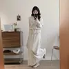 Tamanho Plus Estilo Preguiçoso Casual Conjunto Feminino Elegante Retrô Top Duas Peças Inverno Novo Estilo Saia Grossa