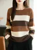 Suéter de punto de mujer con bloques de color y cuello redondo, simple y versátil, apto para todos, suave y cómodo, un top elegante para primavera y otoño