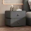 Mesa de Cabeceira Pequena Doméstica Moderna Minimalista Madeira Maciça Creme Alta Qualidade Quarto Luxo Leve Couro Instalação Armazenamento