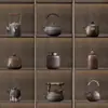 Estante de exhibición antiguo chino modelo de casa de sala de té gabinete de té adornos tetera de té tarro sellado de cerámica tetera de barro cocido juego de té