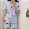 Varios EstilosNuevo Conjunto de Pijama de Verano para Mujer con Cuello de Solapa, Cárdigan de Manga Corta, Pantalones Cortos, Seda de Leche, Dibujos Animados Lindos, Ropa de Casa