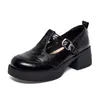 Zapatos Mary Jane de punta redonda para mujer, otoño 2026, diseño calado con hebilla de tira en T, tacón grueso, zapatos de cuero para mujer estilo universitario vintage