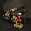 Llavero de Gato de la Suerte de Latón Macizo Retro Chino Cuerda Tejida Cobre Monedas de los Cinco Emperadores Colgante para Llave de Coche Original