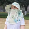 Novo Chapéu de Colheita de Chá Respirável Estampado da Moda Verão Feminino Aba Larga Proteção Facial à Prova de Vento Chapéu de Sol Chapéu de Sol para Ciclismo Chapéu de Tecido