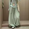 Calças Jogger Xadrez Verde Femininas Verão Estilo Fino Tamanho Petite Calças Lanterna Volumosas Cintura Alta Emagrecedoras Largas Casuais Calças de Perna Larga